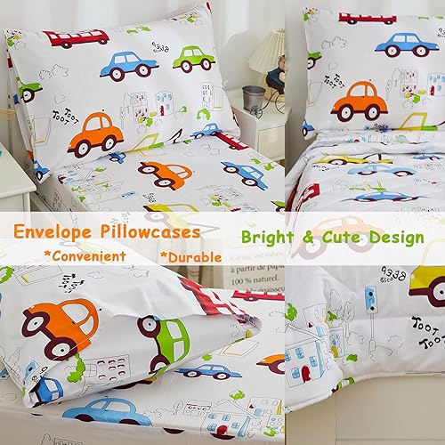 Miniatura 7 de Brandream Juego de ropa de cama para niños pequeños, diseño de vehículos excavadores de construcción, cama de guardería en una bolsa, colcha de