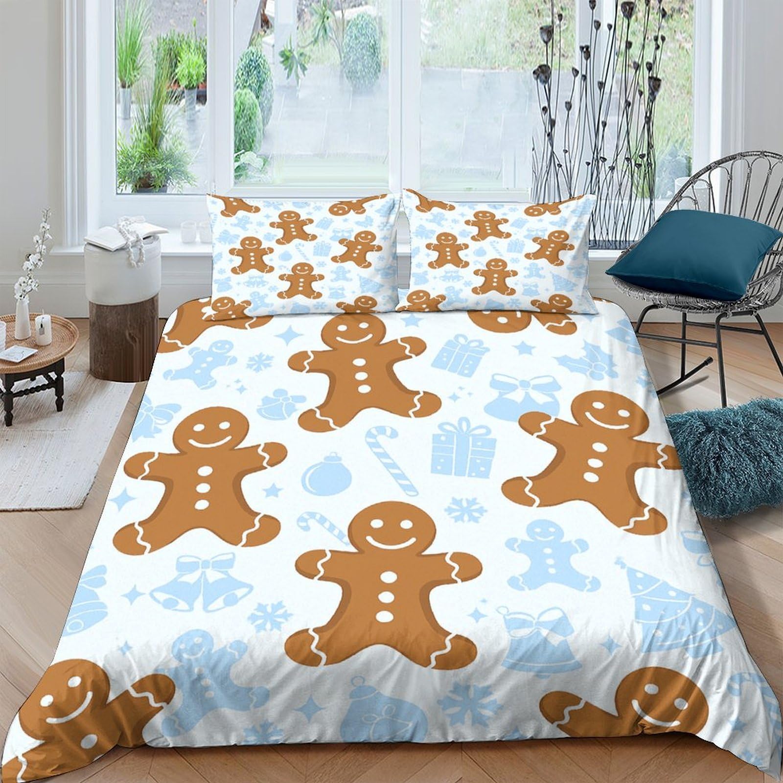 Ctjqhvkz Style-10 3D Printed Gingerbread Man Fitted Sheet Microfiber Christmas Cookie Bed Sheet Non Slip Easy Care For Bedroom Guest Room Single（135X200cm）