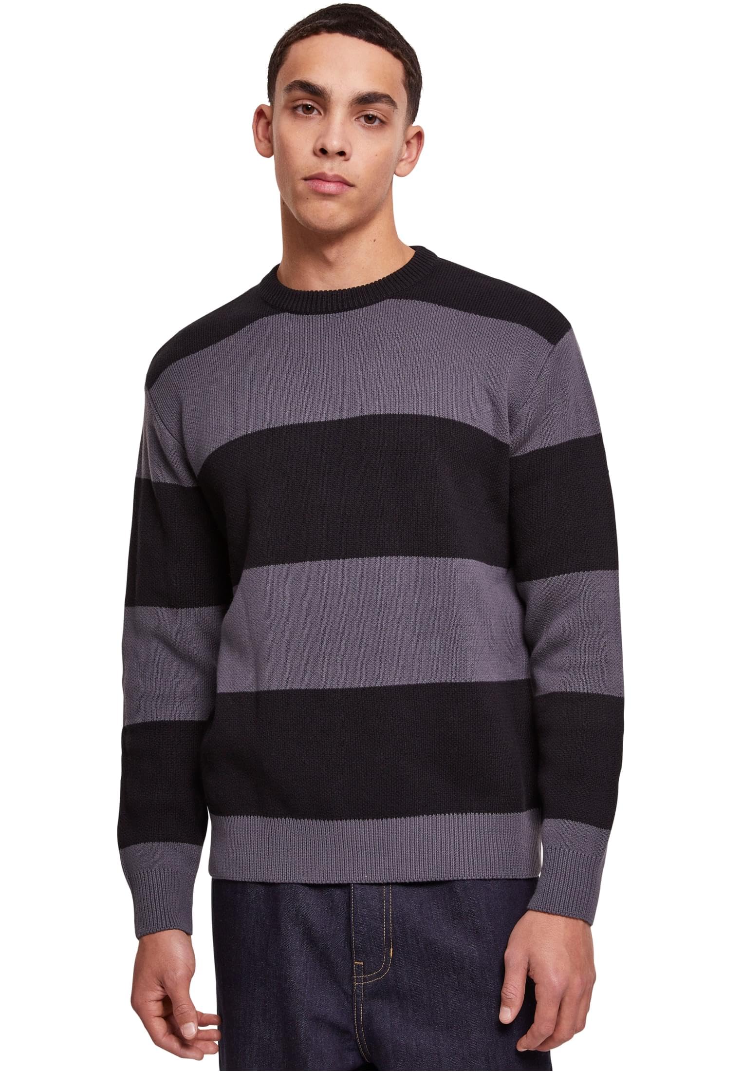 Urban Classics Men's Black/Darkshadow Heavy Oversized Striped Sweatshirt Sweatshirt,