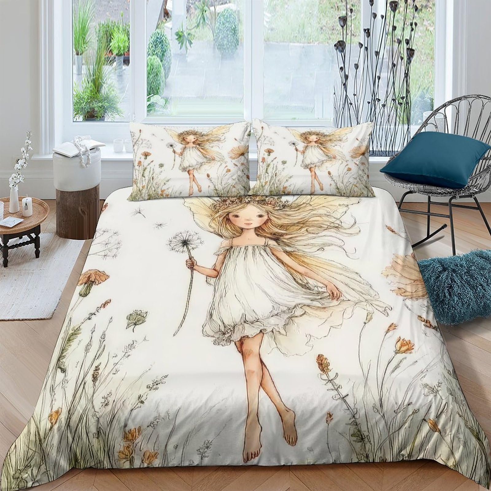 Ctjqhvkz Style-9 3D Printed Fairy Meadow Fitted Sheet Microfiber Soft Artistic Wildflower Bed Cover For Bedroom Dorm Decor Single（135X200cm）