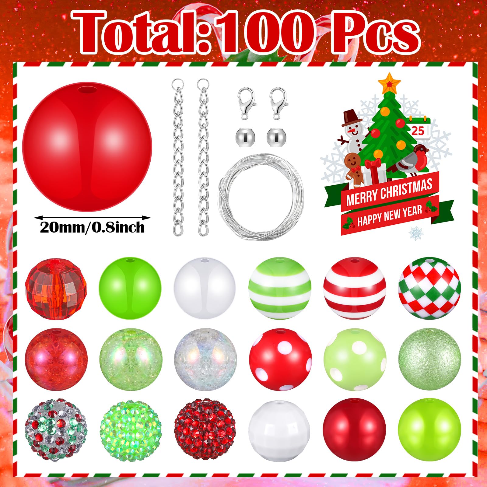 100 Pcs 20mm Rhinestone Beads - Mermaid Theme Chunky Spacer Beads For Jewelry Making