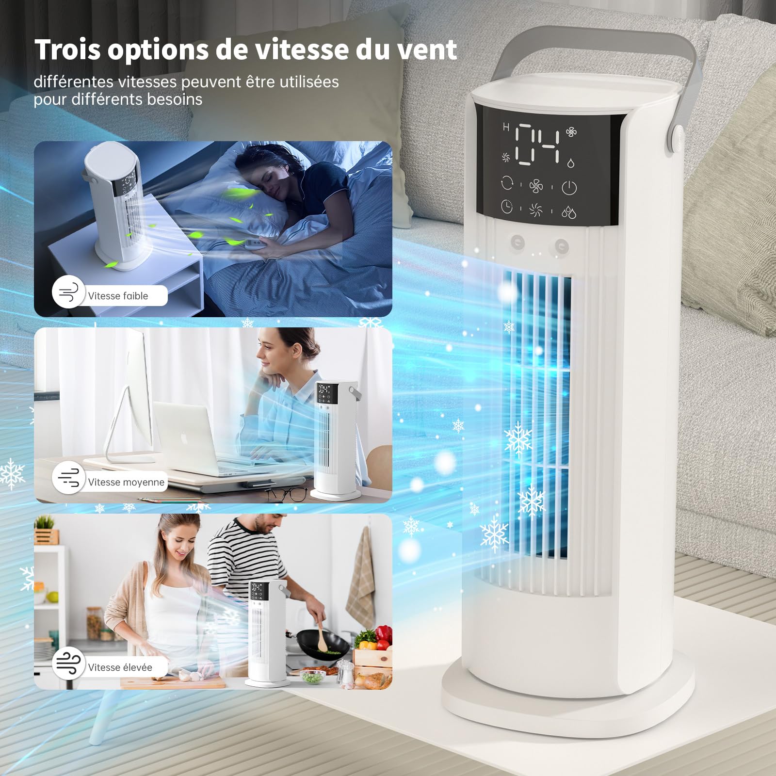 Climatizzatore mobile 5 in 1- Aria condizionata portatile, rinfrescante d'aria silenzioso, 90°, oscillazione, 4 velocità, 2 nebulizzazione con 700 ml, telecomando, applicabile camera e ufficio