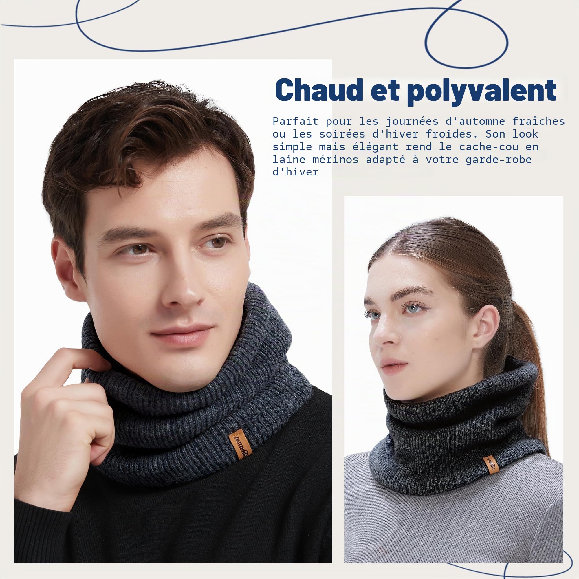 ACUSHLA Cache-cou en laine mérinos pour homme et femme – Doublure en polaire épaisse et chaude – Cache-cou – Masque de ski