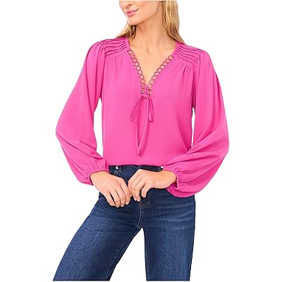 Рубашка CeCe Long Sleeve Circular Trim Pintuck Top deep orchid