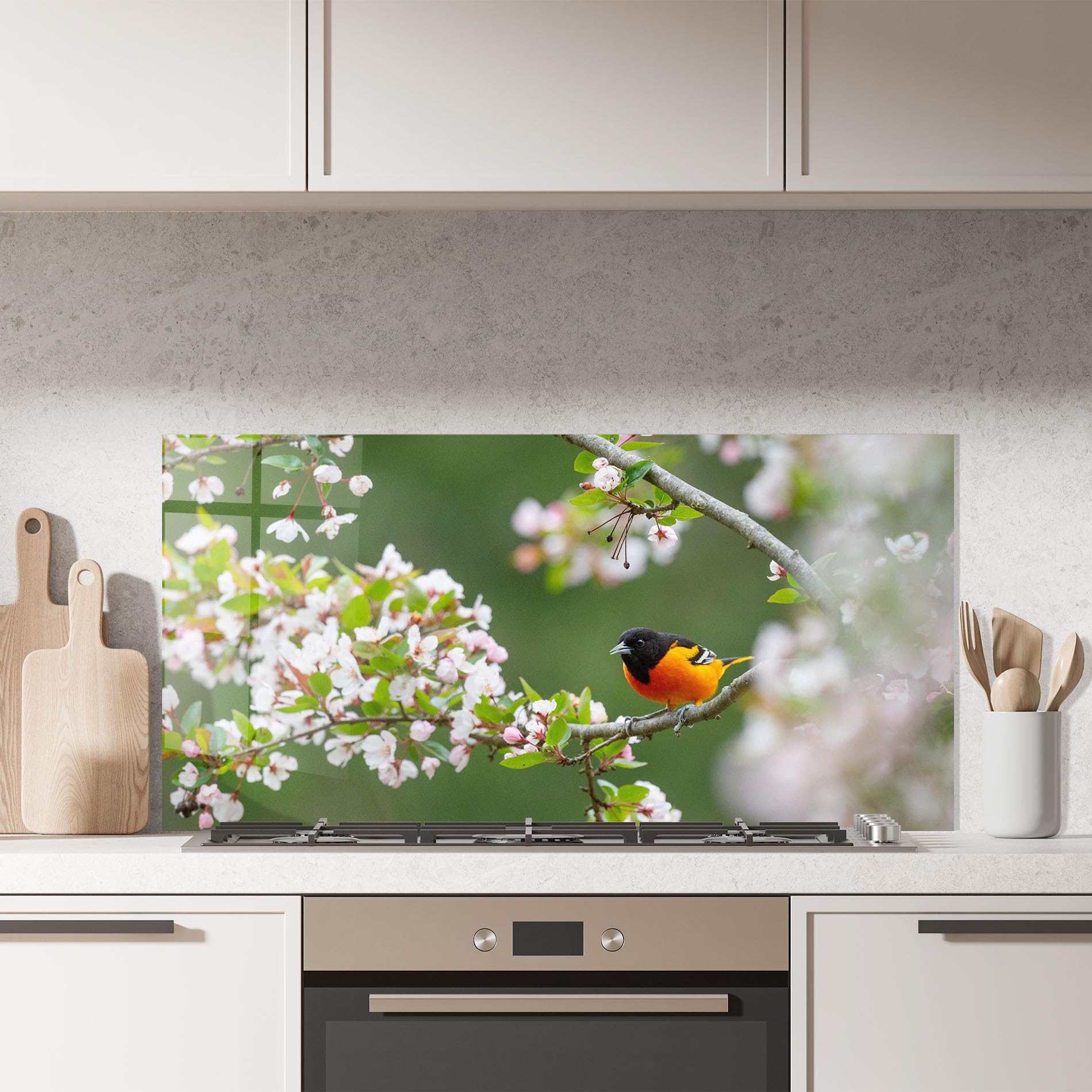ARTHUB® Crédence de Cuisine en Verre 60x150 cm, Spring Flower Trees | Protection Contre Les éclaboussures, Revêtement Mural en Carreaux, Plaque en Verre, Verre trempé, Paysages, Printemps
