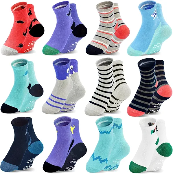 HYCLES Toddler Girl Socks, Non-Slip Cartoon Crew Socks with Grips for 6-12 Month Baby 1-7 Years Kids