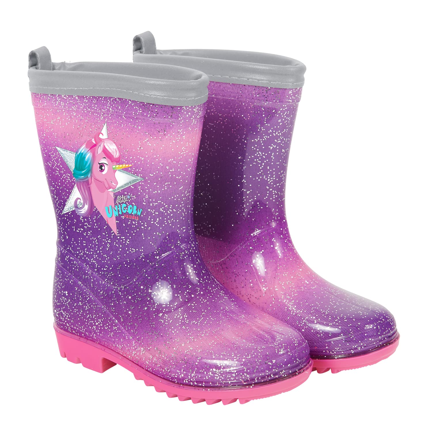 Bottes de Pluie Licorne Coloré avec Étoiles pour Fille - Bottines de Pluie Enfant Résistant Semelle Antidérapante - Chaussures Impérmeables en PVC Détails Réfléchissants