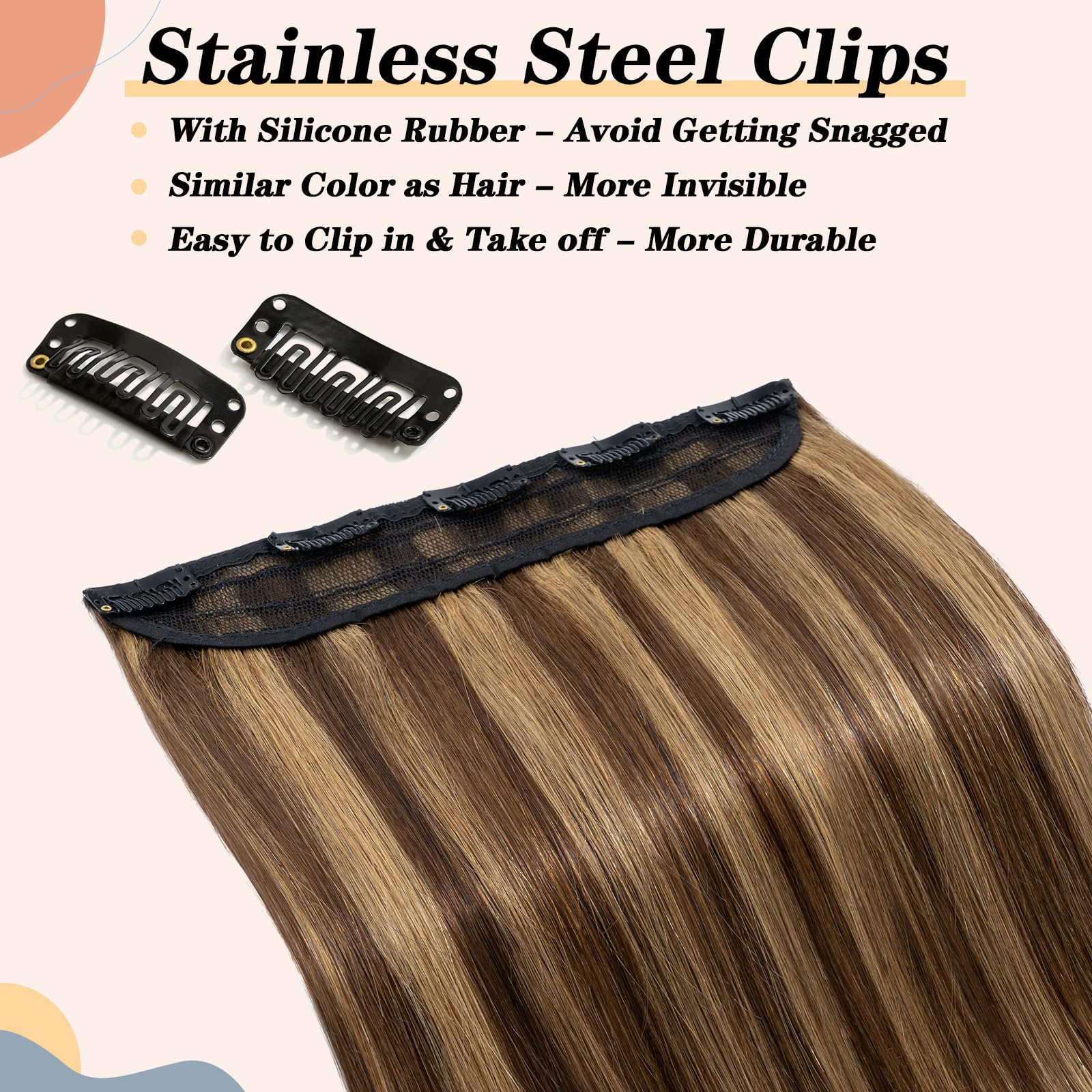 S-noilite Clip in Hair Extensions Human Hair Medium Brown/Dark Blonde - One Piece Hair Extensions Clip in Real Hair 16 Inch (45 g) - Image 4