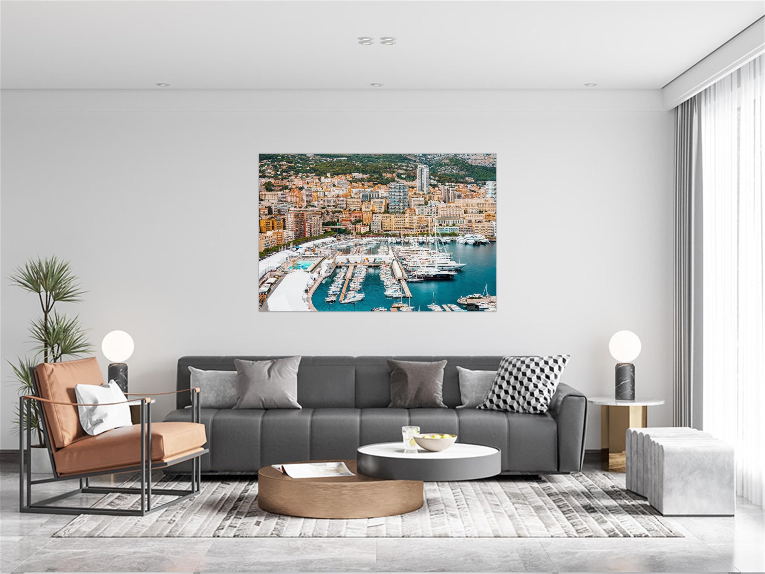 Stadtlandschaft Leinwandbild-Panorama Bilder auf Leinwand-Landschaftsbilder Wandbilder Wohnzimmer Moderne(Stadt Gebäude Port) 60x90cm Ungerahmt