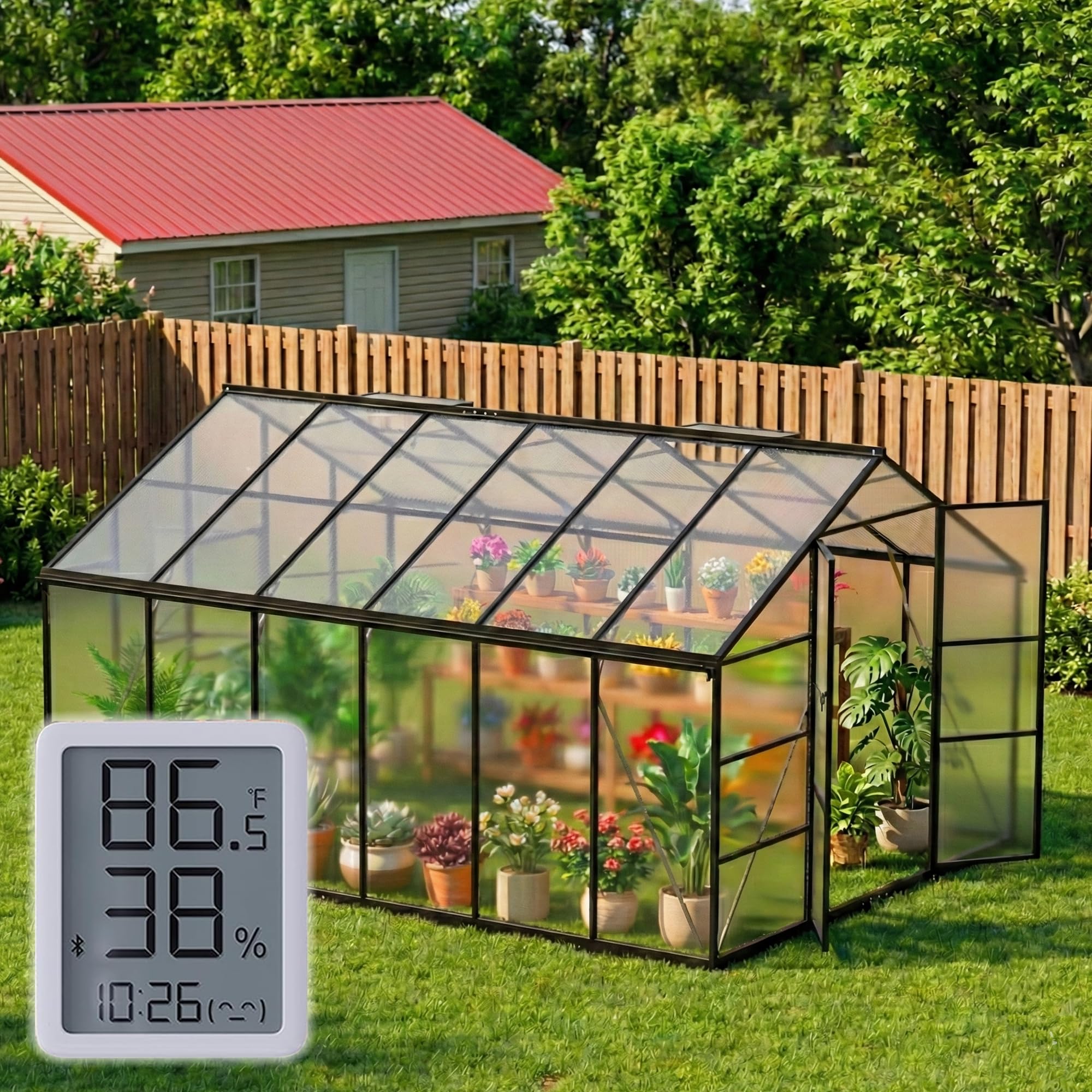 10X12 FT Greenhouse for Outdoors, Polycarbonate Walk-in Green House for Outside, Reinforced Aluminum Frame Greenhouses, Heavy Duty Garden, Patio, Backyard Flower Planting