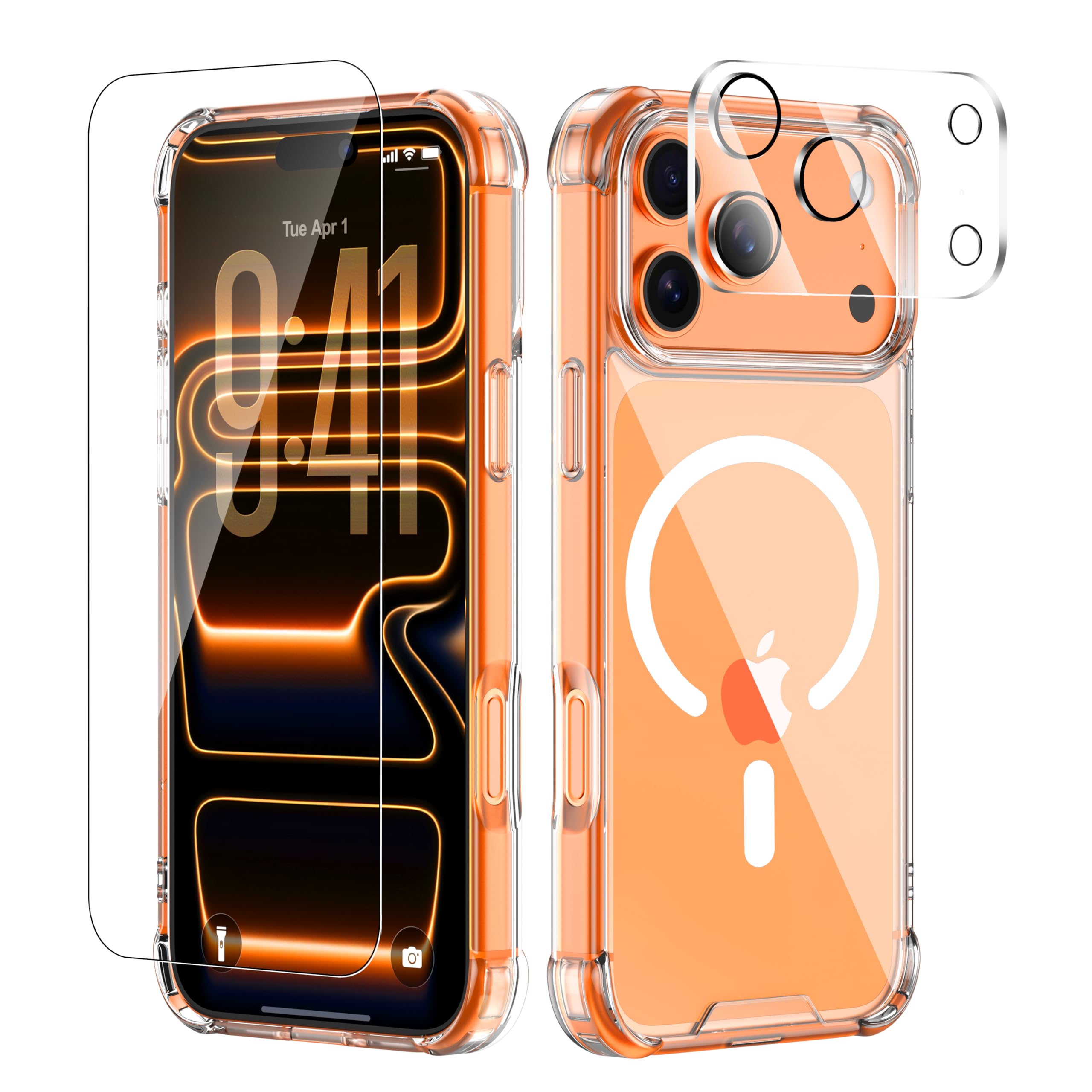 for iPhone 17 Pro Case with Tempered Glass Screen Protector Lens Protector Compatible with MagSafe Military-Grade 4-Corner Shockproof