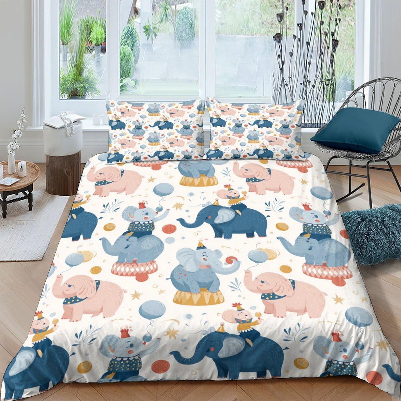 Ctjqhvkz Style-2 3D Printed Cartoon Elephant Circus Fitted Sheet Microfiber Soft Breathable Animal Bed Cover For Bedroom Guest Room Decor Single（135X200cm）