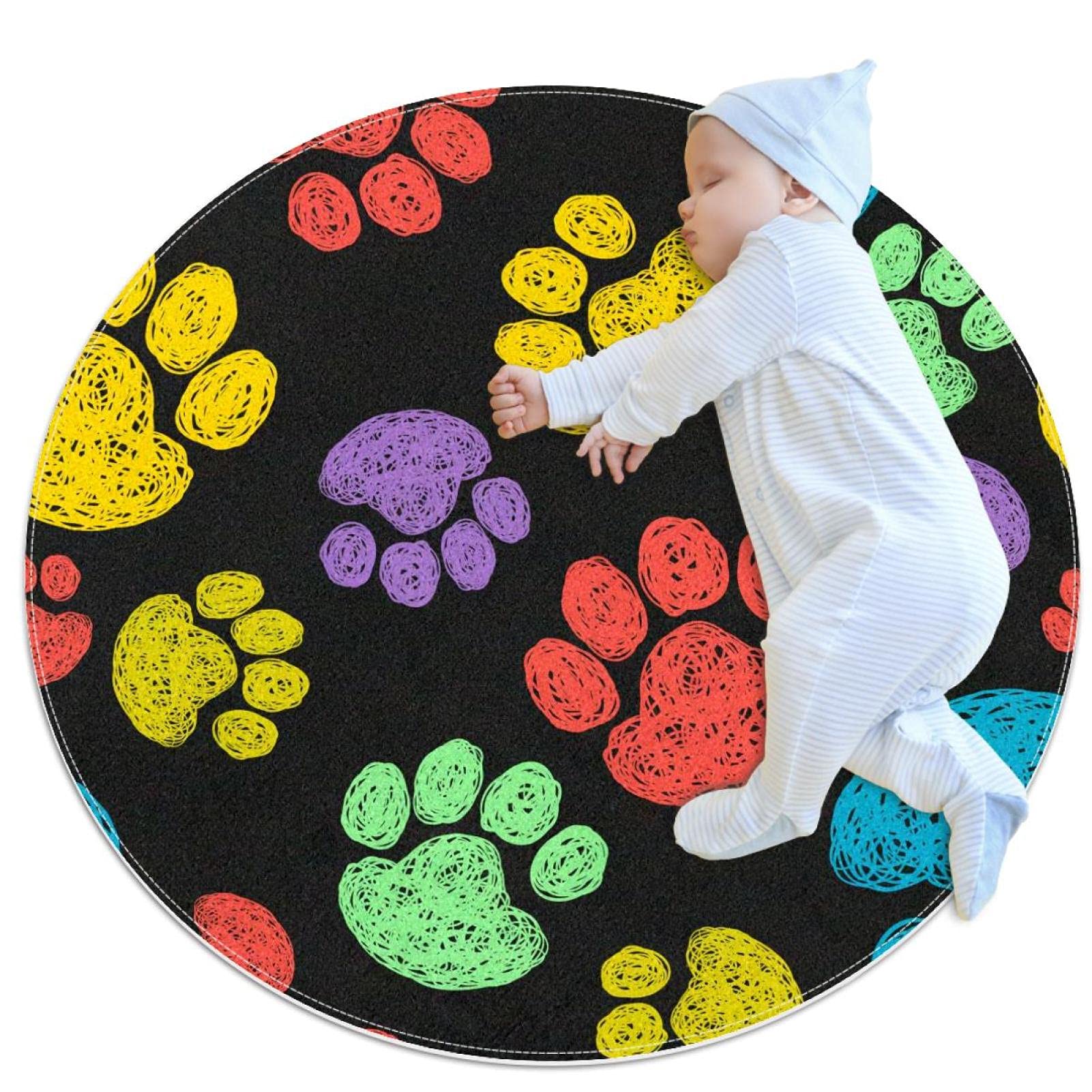 Tapis rond chambre à coucher patte d'ours dessin animé 70cm pour décoration de sol enfant