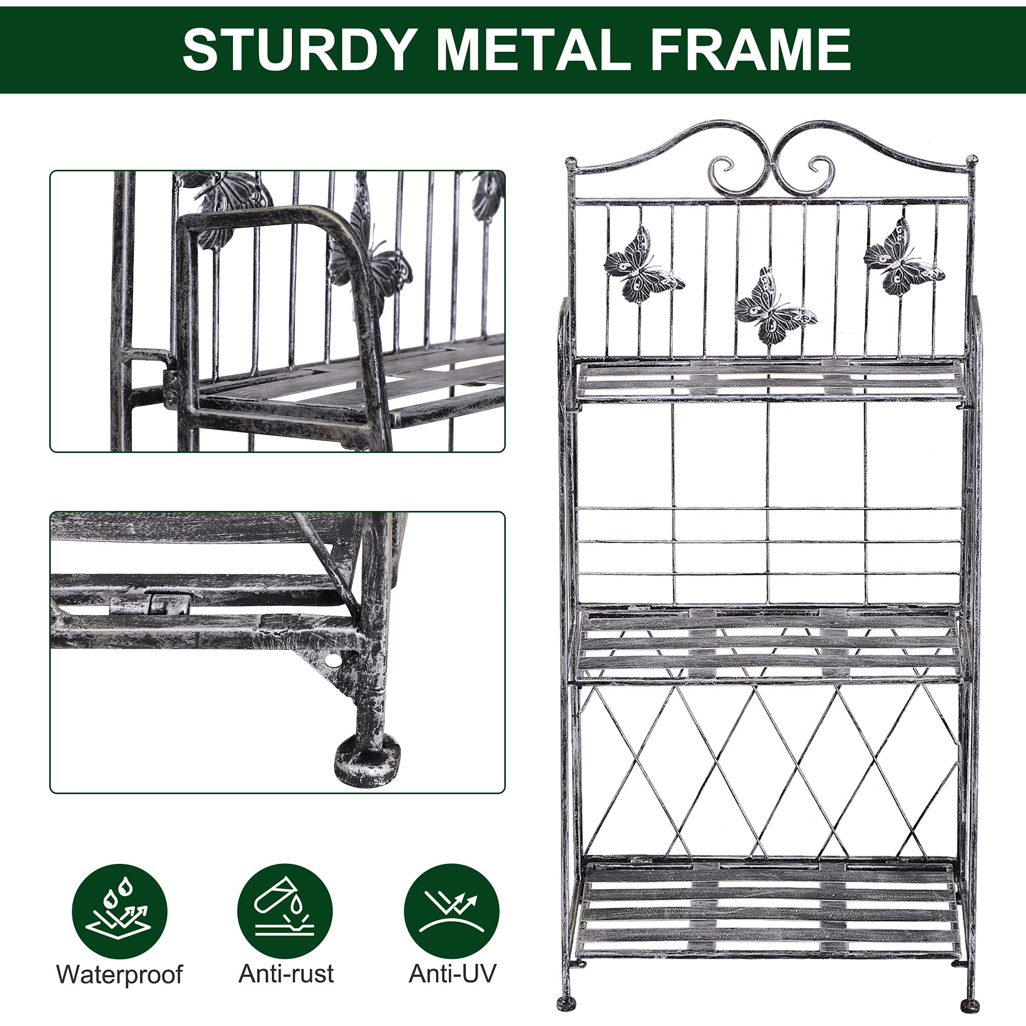 Outsunny Wewnątrz na zewnątrz wolnostojący 3-poziomowy stojak na rośliny ogrodowe metalowy stojak na kwiaty dla roślin doniczkowych balkon dekoracja 44 dł. x 25 szer. x 96 wys. cm