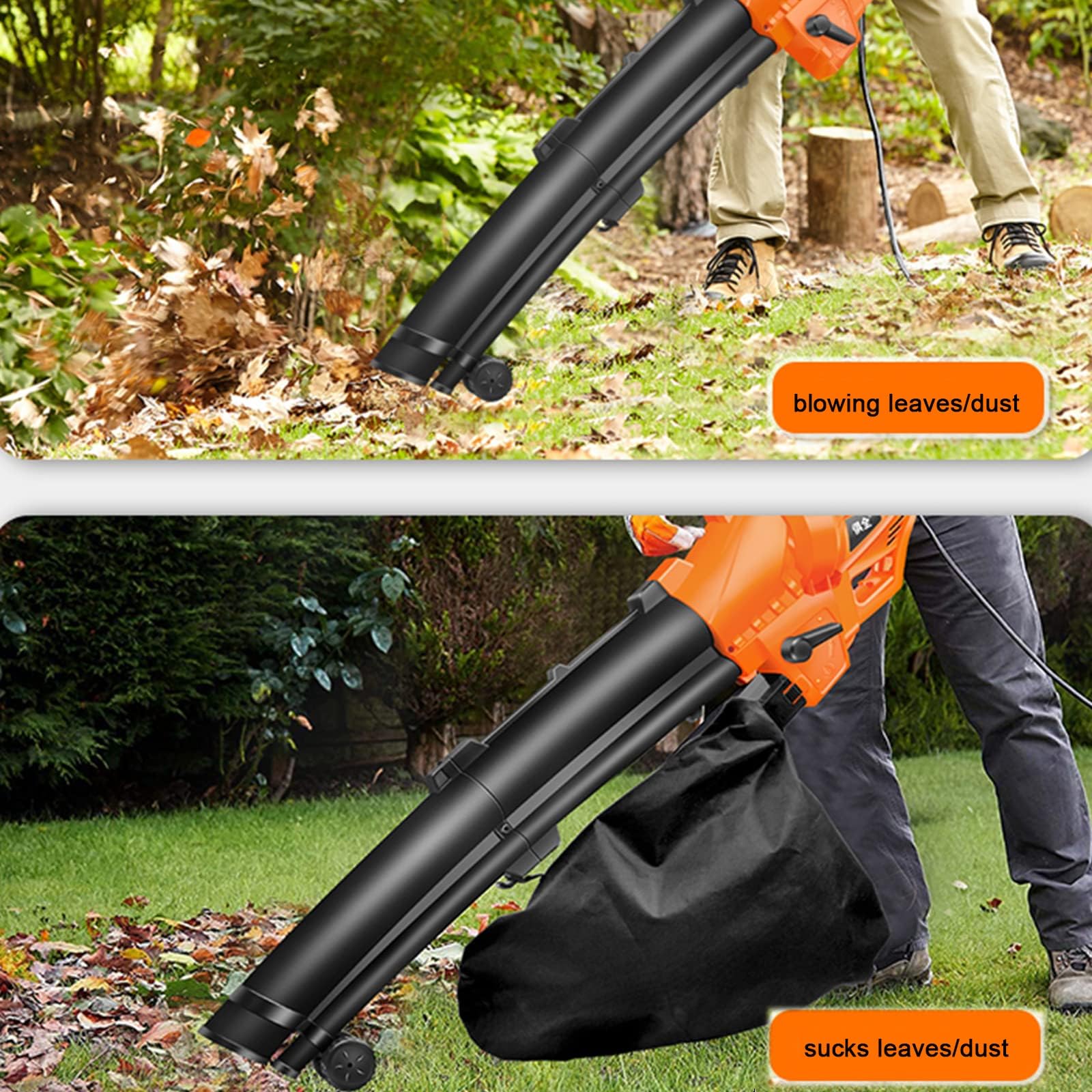 Soffiatore per Foglie 3 in 1, aspiratore Elettrico Multifunzionale per 3 Foglie da Giardino, con Sacchetto per la Polvere da 35 Litri per la Cura del Prato, Patio, Foglie soffiate, Neve,Orange