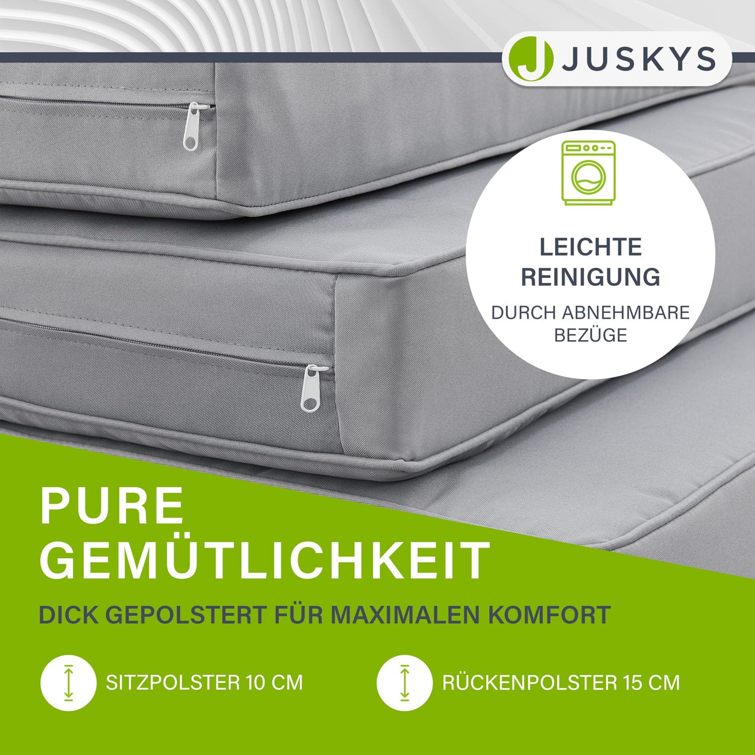 Juskys Gartenmöbel Lounge St. Tropez - 4 Personen Sitzecke - Set mit Tisch, Ecksofa & Kissen - Möbel für Balkon & Garten - Holz Balkonmöbel Grau