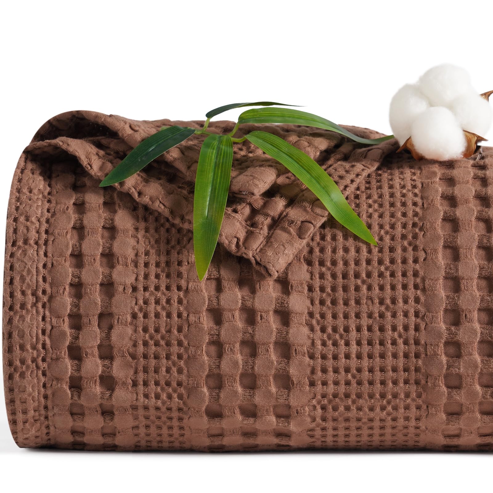 phf cooling waffle blanket california king size, lightweight 60% rayon from bamboo & 40% cotton breathable blanket for hot sleepers, spring summer, soft luxury for bed couch sofa, 110"x96", terracotta