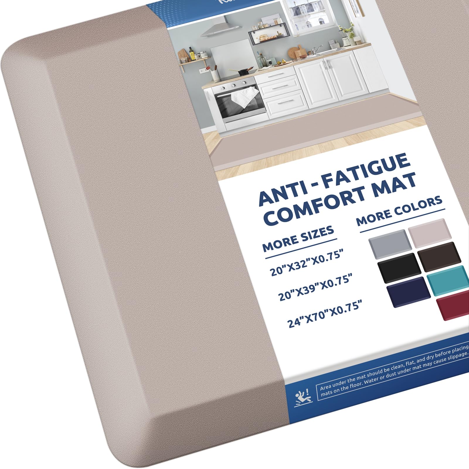KitchenClouds Kitchen Mat Cushioned Anti Fatigue Rug 24"x70" Water Resistant, Non Slip, Standing and Comfort Desk/Floor Mats for House Sink Office (Khaki)