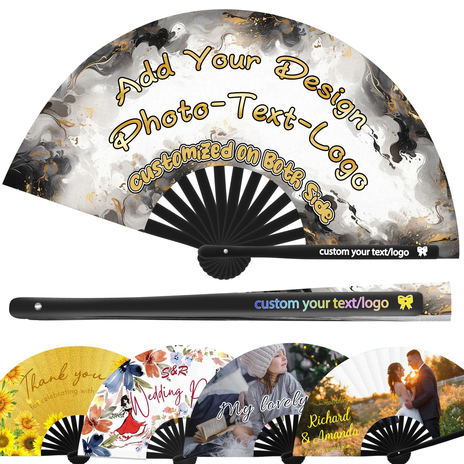 MOUZYLCASE Personalized Fan Custom Photo Handheld Fans Customized Clack Fan for Line Dancing Wedding Saloon Cosplay Party Props Foldable Decorative Folding Fans Creative Gift for Friends 10 