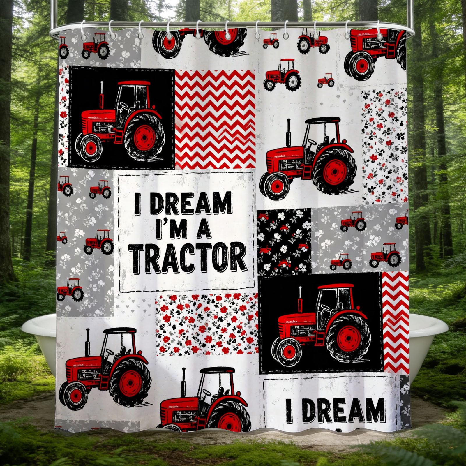 Hongduo 3D Tractor Shower Curtain for Stalls Bathtubs Shabby Chic Bathroom Decor Shower Curtain Set Polyester Fabric Waterproof 180x180cm/71X71 Inch with Hooks