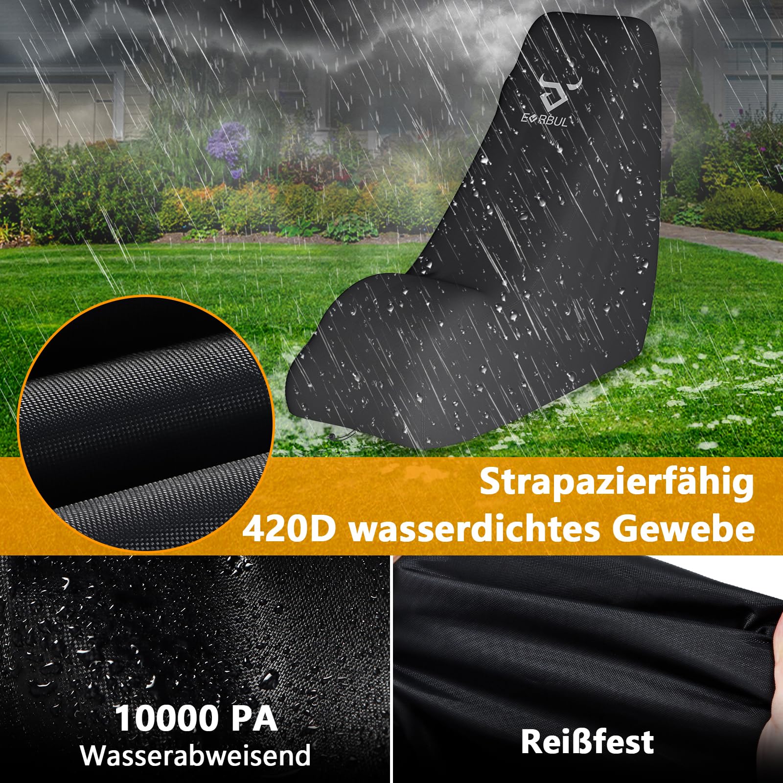 EVRBUL Abdeckung für Rasenmäher, strapazierfähig, wasserdicht, 420D, für den Außenbereich, zum Hinterherlaufen, UV-, staub- und windabweisend, mit Kordelzug und Aufbewahrungstasche