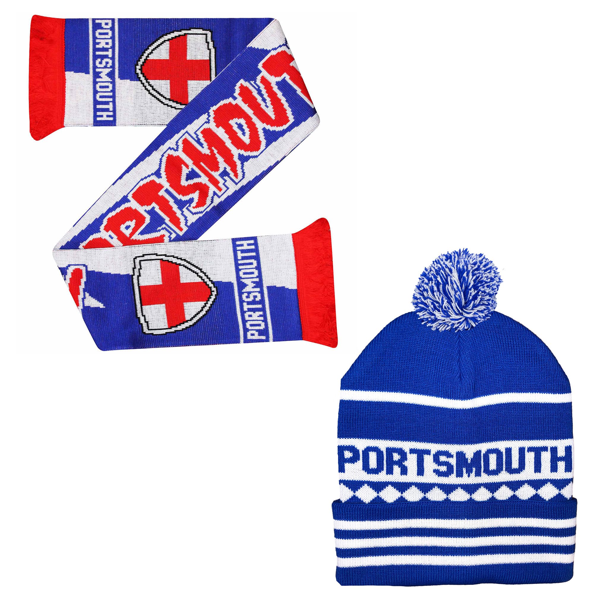 Beyond Happy Unisex Hat & Scarf Set Portsmouth Hat And Scarf Set - Stylish Winter Hat And Scarf For Pompey Football Fans - Ultimate Comfort And Warmth
