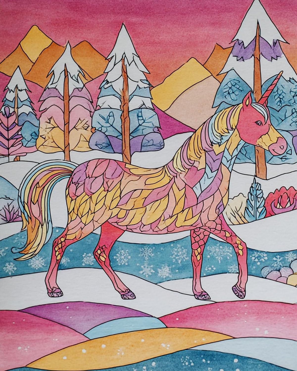 Liubaishi Multicolour Paint By Numbers For Adults, Rainbow Snowfield Horse, 40X50 Cm Acrylic Canvas Kit With Brushes And Paints