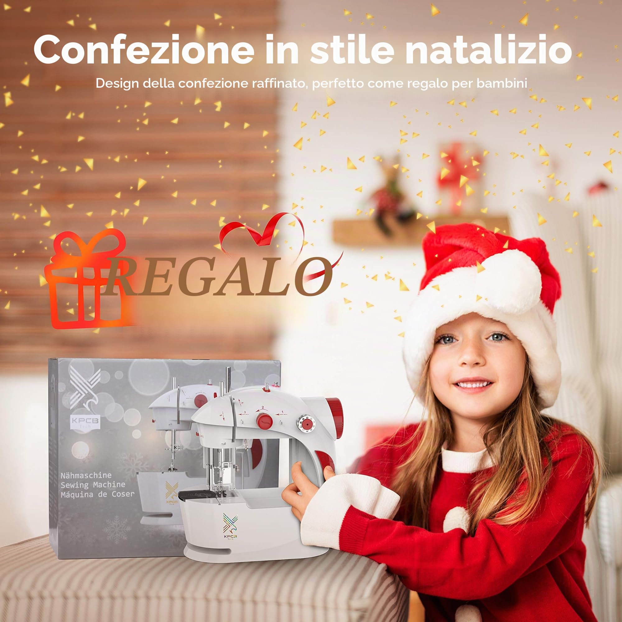 KPCB Mini macchina da cucire con materiale fai da te per borse natalizie, macchina da cucire elettronica con protezione per le dita e set da cucito