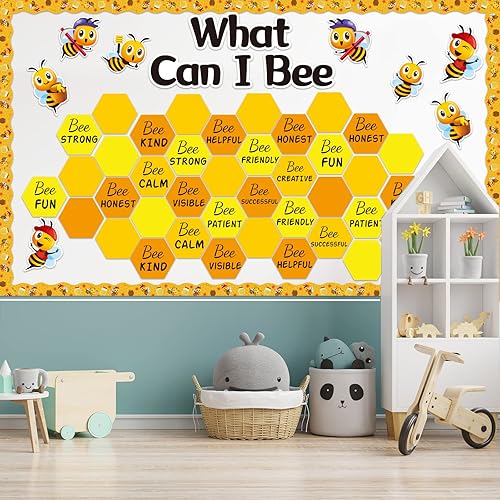 Miniatura 5 de Decoración de tablón de anuncios de abeja, recortes temáticos de abeja, juego de bordes de tablón de anuncios, panales, calcomanías de abeja, cartón