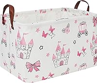 HKECHomeStorage Pink Princess Rectangle Storage Basket with Handles - Collapsible Toys Bin, Books Box, Laundry Hamper for Kids
