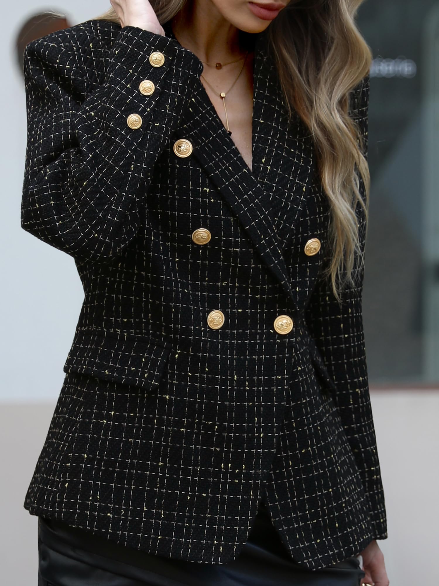 Blazer da donna in tweed Business Casual - giacche doppiopetto a maniche lunghe Abiti da lavoro aperti sul davanti