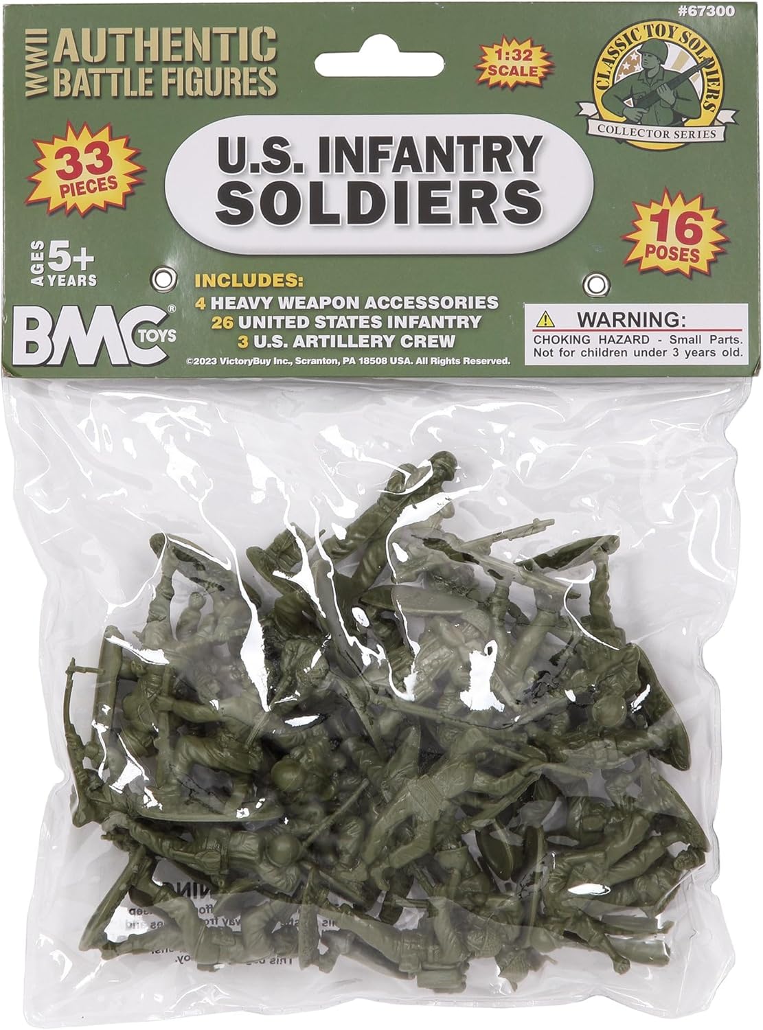 BMC CTS WW2 US Infantry Plastic Army Men - 33pc OD Green 1:32 Soldier Figures