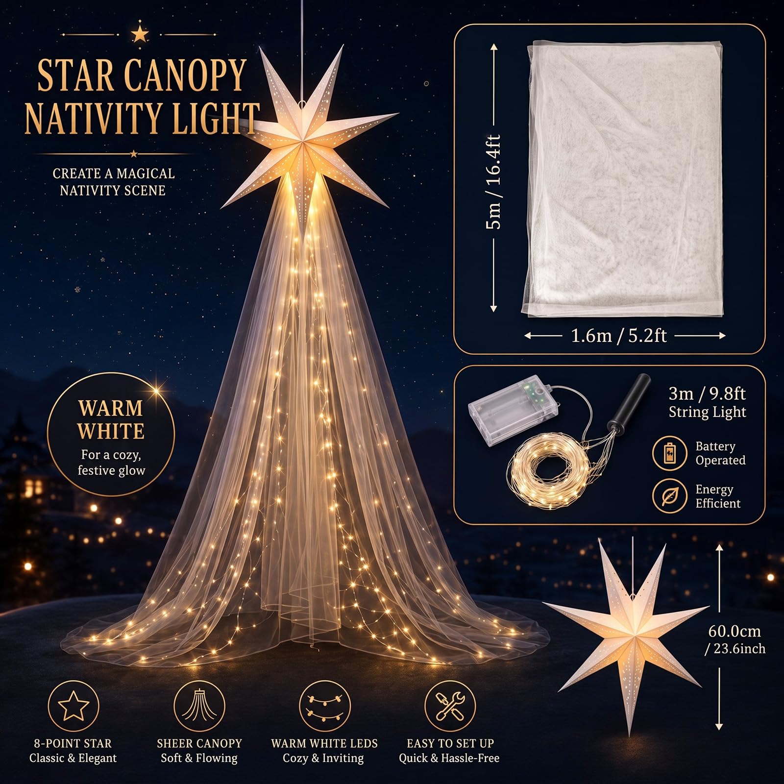 Pinkunn Crèche de Noël éclairée - Grande crèche de Noël en bois - 40,6 cm - Décoration de Noël - Crèche de Noël - Décoration d'intérieur et d'extérieur