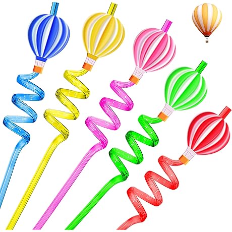 25 Reusable Hot Air Balloon Straws for Party Favor