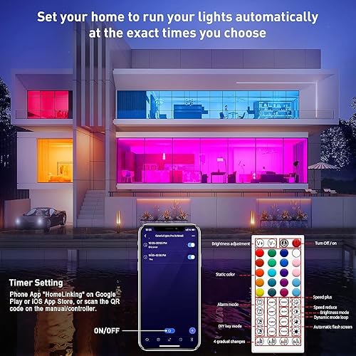 Miniatura 3 de IKERY Tira de luces LED RGB de 130 pies  aplicación + control remoto, sincronización de música, cambio de color de 52.5 ft, LED RGB 5050, función de