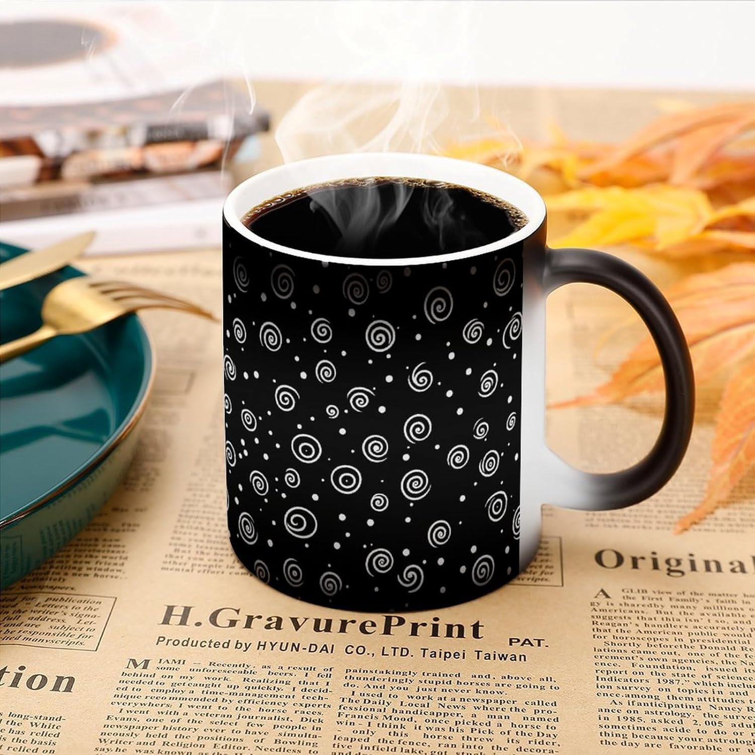 Swirl Polka Dot Art Pattern Color Changing Mug Heated Ceramic Cup Heat Sensitive Coffee Mug Fun Gift