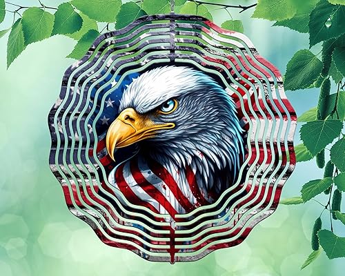 Bandera de Estados Unidos con cabeza de águila de 10 pulgadas colgante de viento Spinner decoración de aluminio sublimado jardín arte interior al