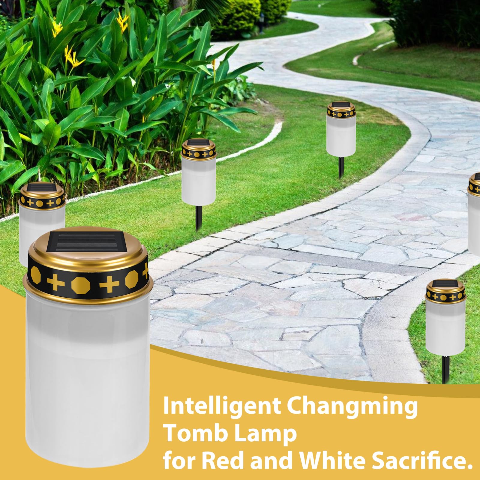 Bougie Cimetière Solaire Vegena 4 Pièces Lère Funéraire LED, Bougie LED Cimetière Lanterne Solaire Avec Piquet Sol