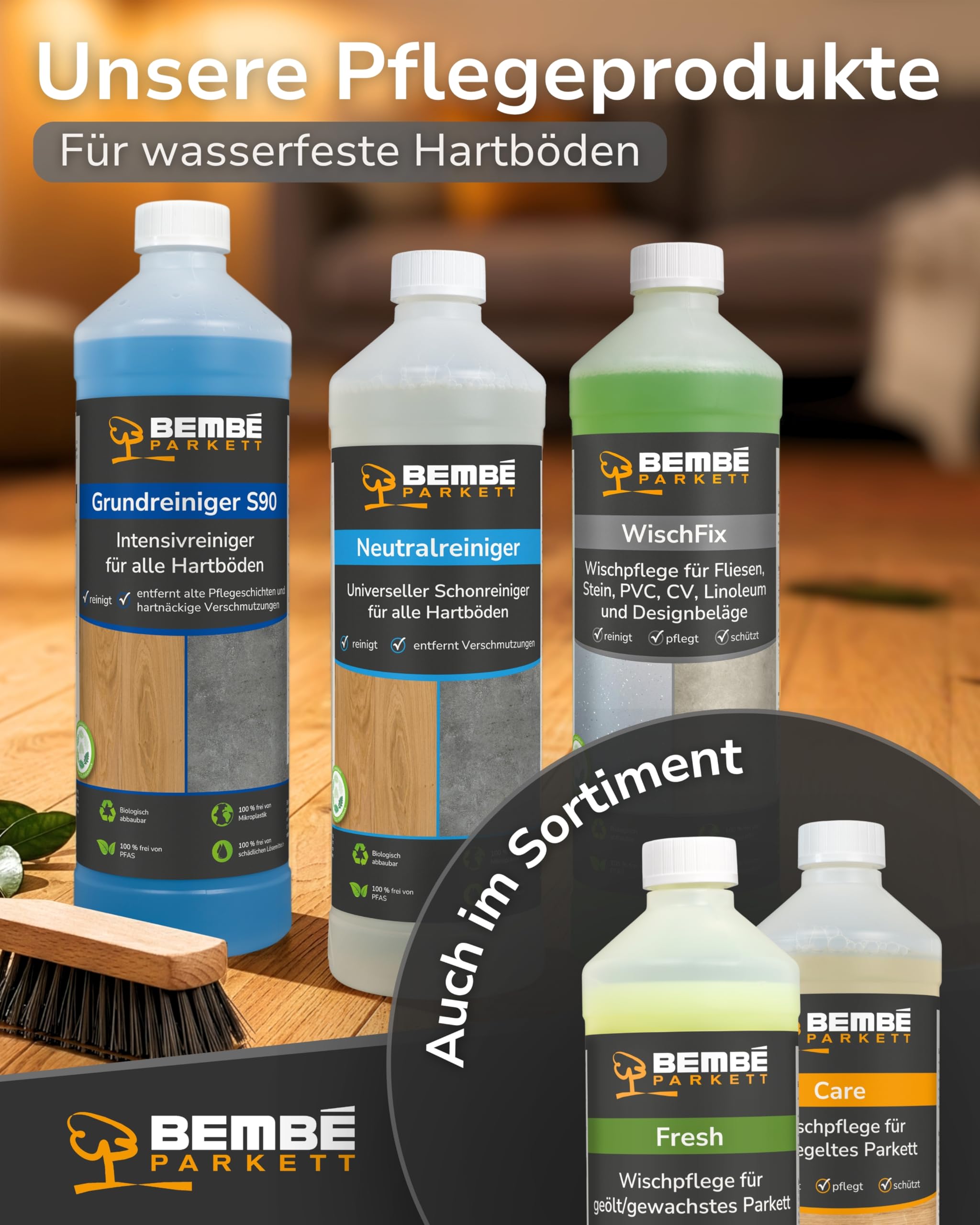 Bembé WischFix I 5 Liter I Wischpflege für PVC, CV, Linoleum & Designbeläge I Bodenpflege für wasserfeste Hartböden I Seidenglänzend, wasserabweisend & gleithemmend I High-Speed polierbar