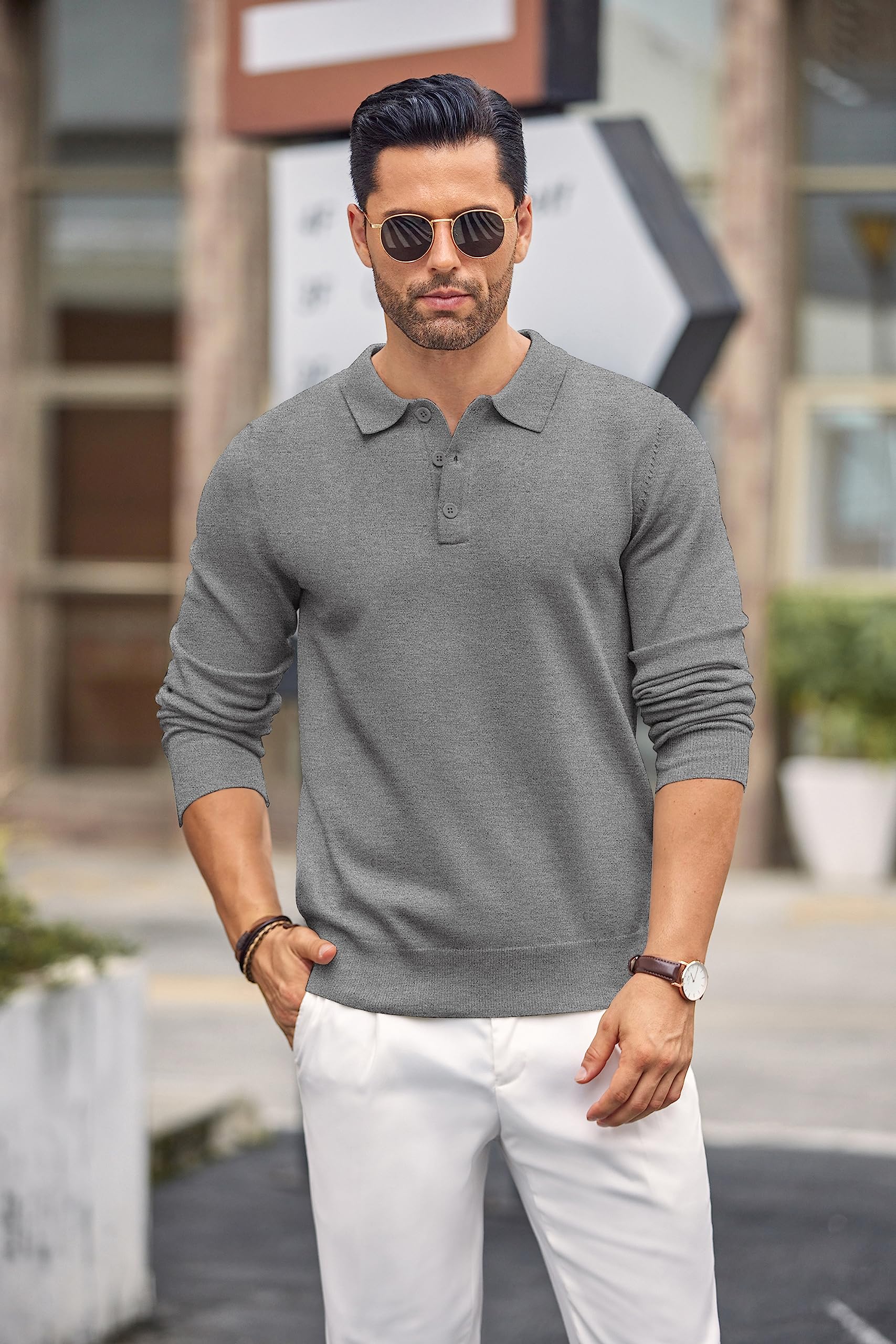 COOFANDY SuéTer Trenzado con Cuello De Polo para Hombre SuéTer De Punto Jersey De Manga Larga SuéTer BáSico Informal De Invierno