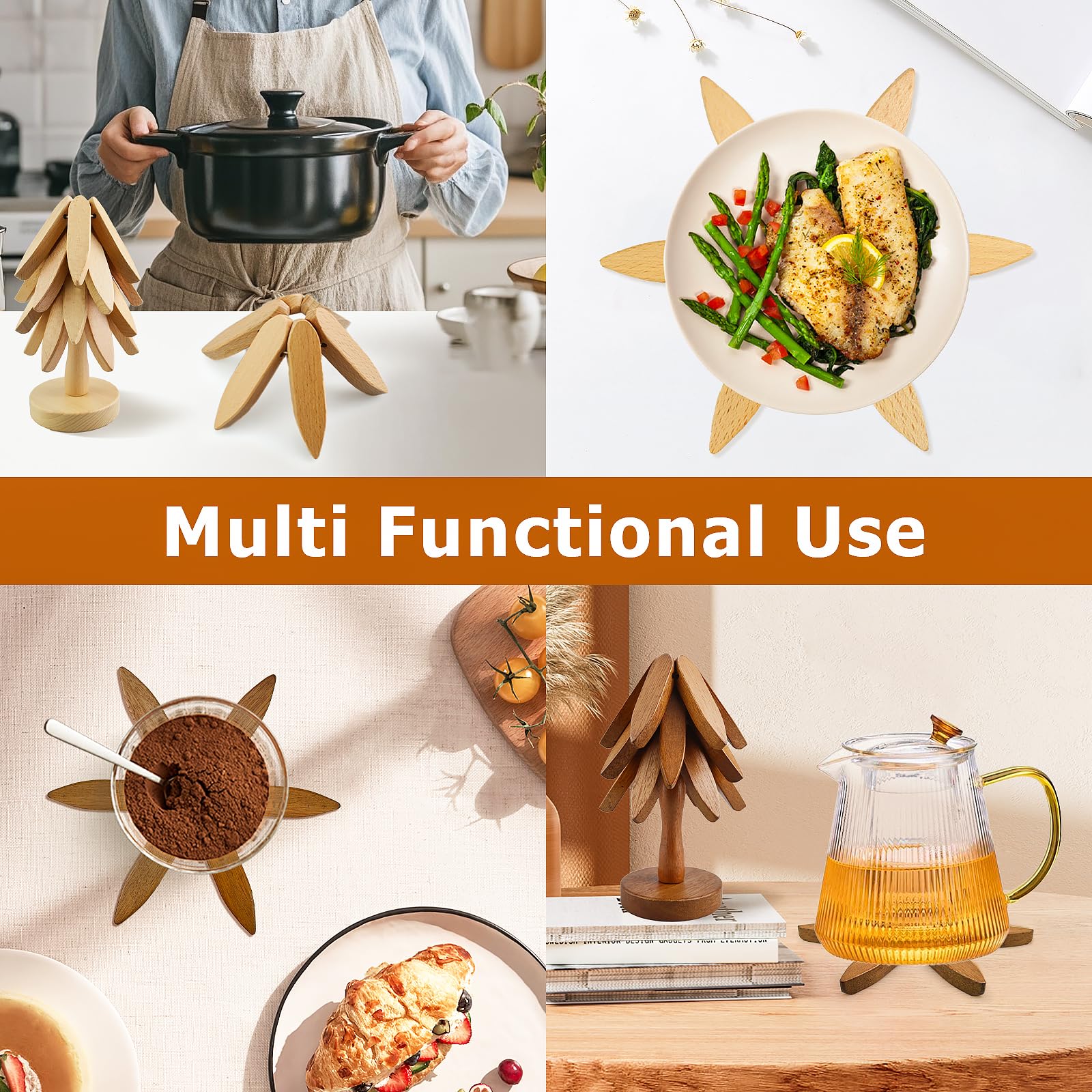 Lot De 4 Dessous De Plat Rustiques En Bois Pour Casseroles Chaudes Et Plats, Dessous De Plat En Bois (couleur Bois