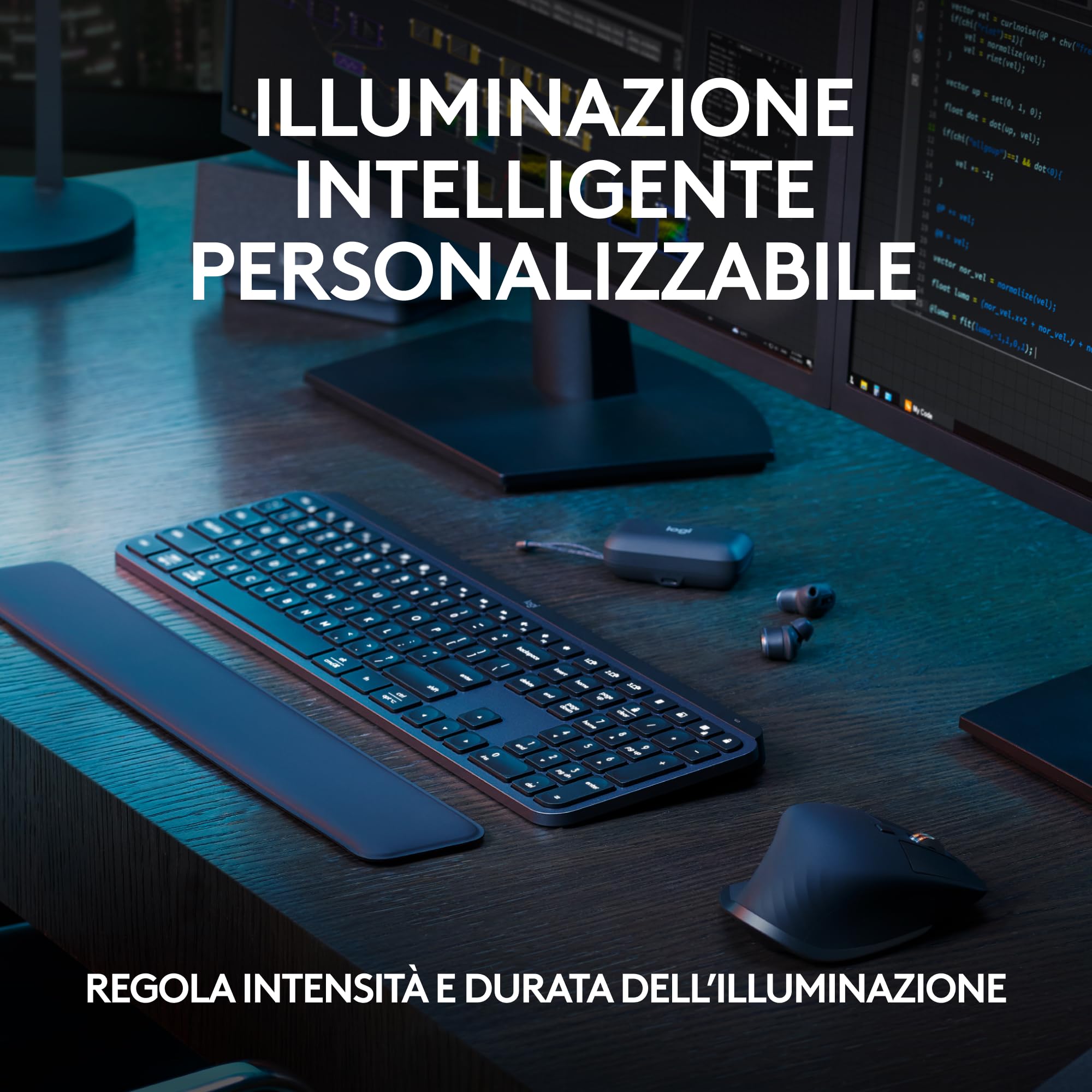 Logitech MX Keys S, Tastiera Wireless, Profilo Basso, Tasti Programmabili, Retroilluminazione, Bluetooth, USB C Ricaricabile, per PC Windows/Linux/Chrome/Mac - Grafite, Layout Italiano QWERTY