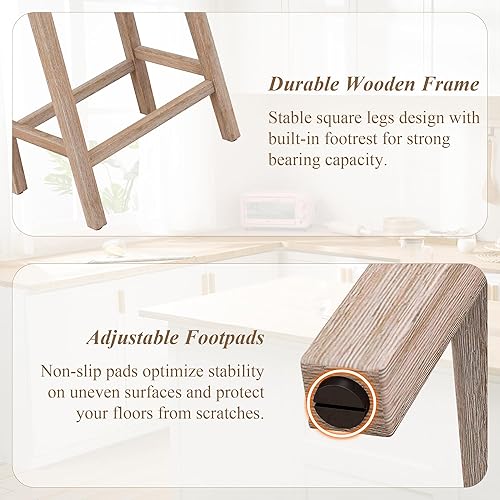 Miniatura 6 de ABET Juego de 3 sillas de bar con altura de mostrador, taburetes de bar de 27 pulgadas con patas de madera y reposapiés integrado, asiento de silla