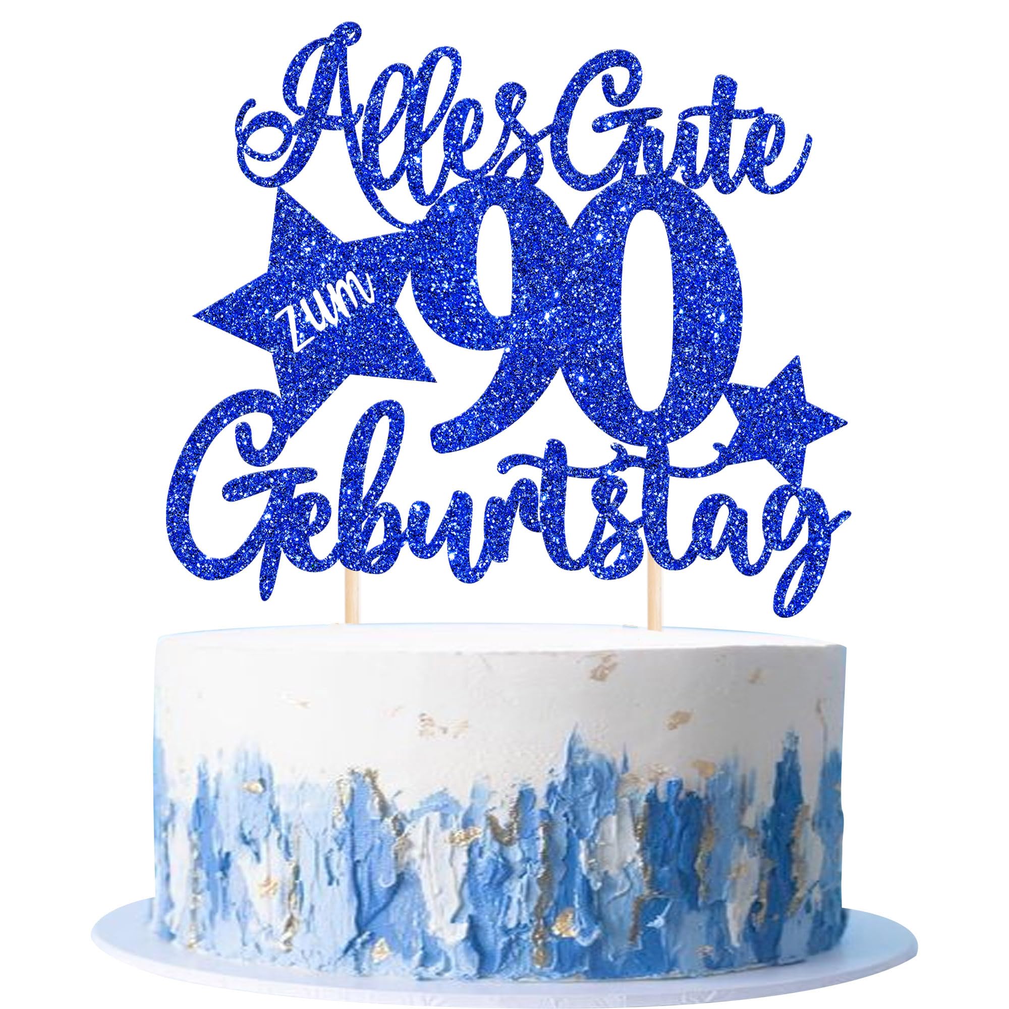 1 Stück 90th Geburtstag Tortendeko Alles Gute zum 90 Geburtstag Kuchen Deko Happy Birthday Cake Topper für 90th Jahrestag Party Kuchen Dekoration Blau
