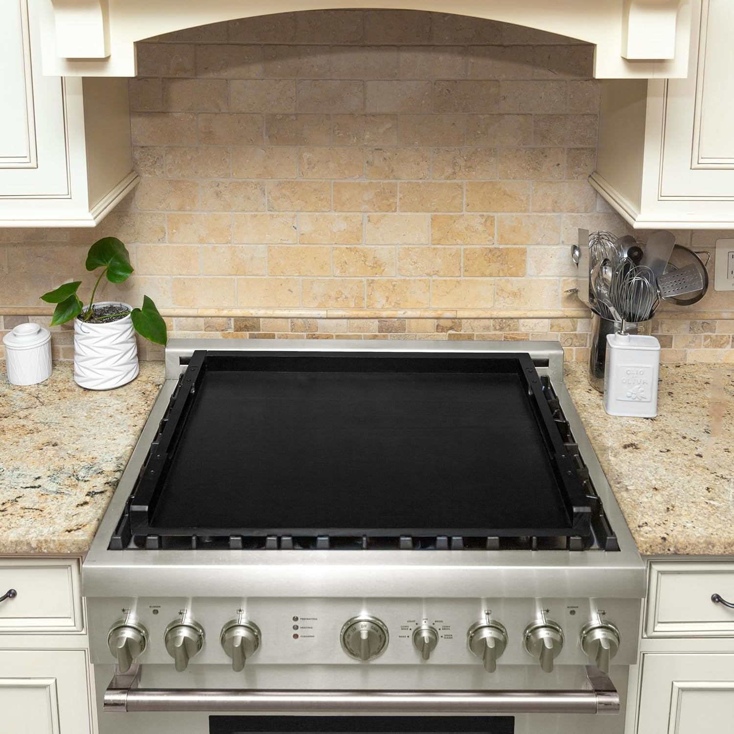 Ilyapa Noodle Board Wood Top Cover for Gas Stove, Electric Stove Burner Covers, Farmhouse Serving Tray, Steel Handles, 22x30 Inches, Farmhouse Noodle or Charcuterie Board, Black