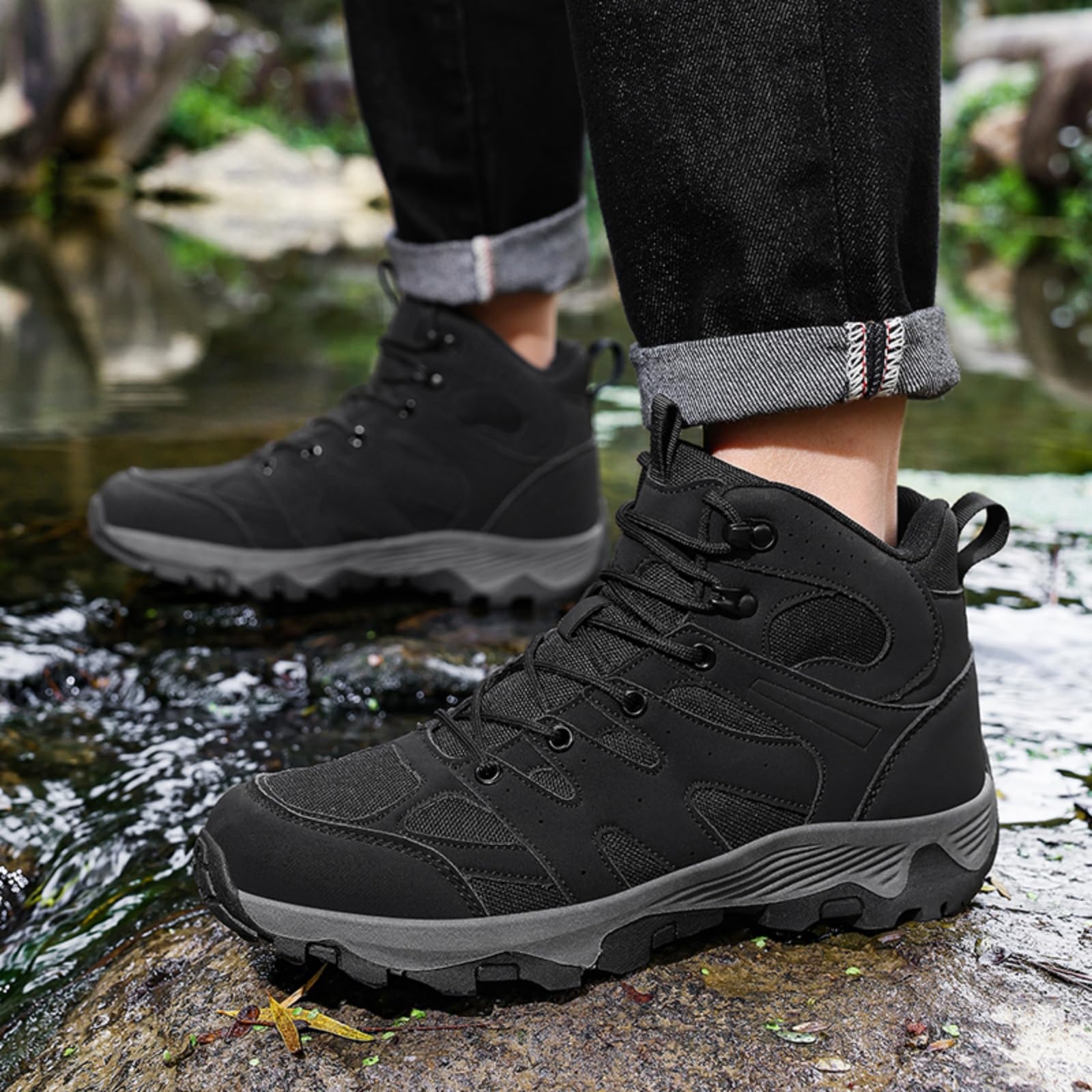 Męskie buty trekkingowe wodoodporne i lekkie obuwie na szlak | Wysokość do kostki, oddychające lekkie, sznurowane antypoślizgowe