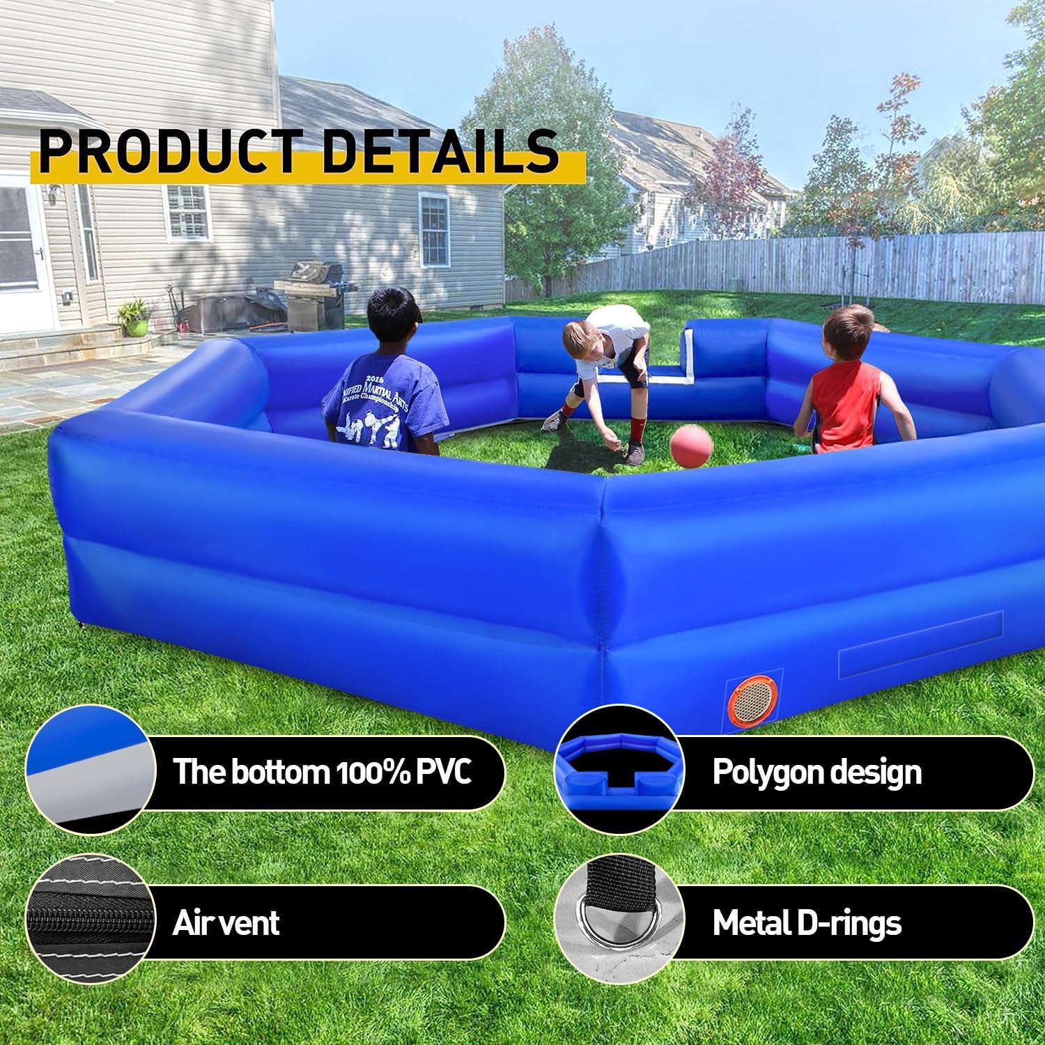 WARSUN 20FT Gaga Ball Pit Inflatable with Powerful Blower, Portable Gagaball Court for Indoor Outdoor Family Activities Inflatable Sport Games Heptagon Structure