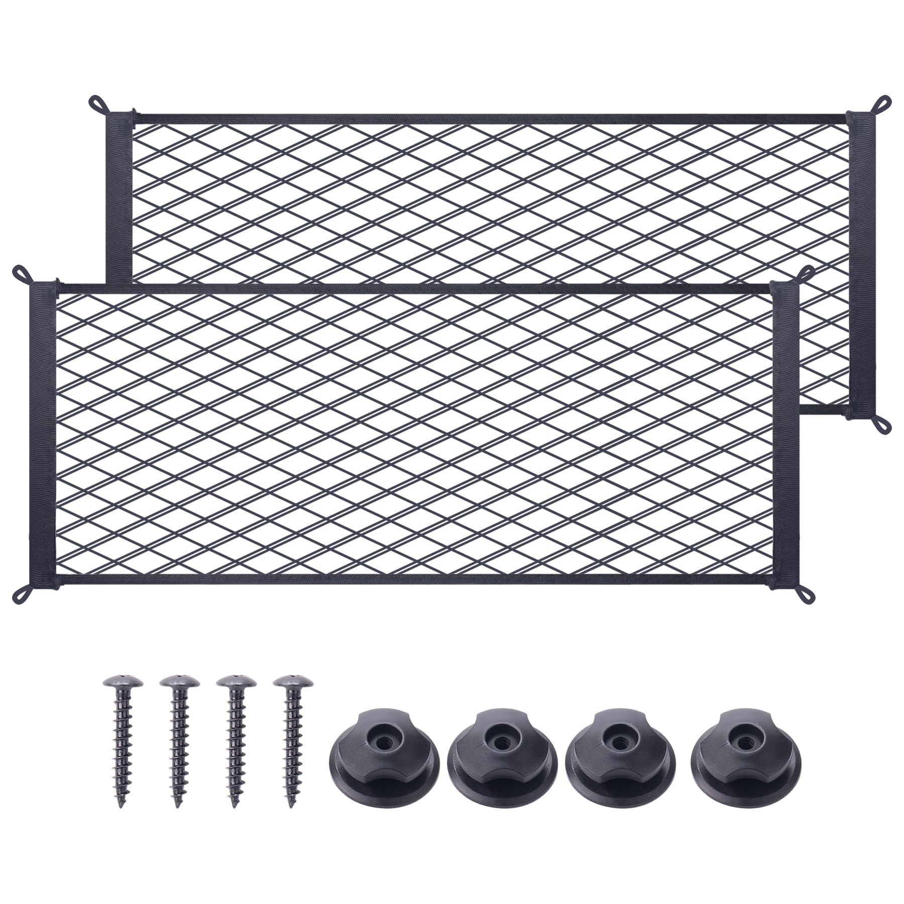 MWMNUN 2 Pcs Universal Stretch Mesh Car Mesh Bag with Screws and Hooks for Trunk RV Boats Home Cargo Storage (23.6'' x 9.8'')