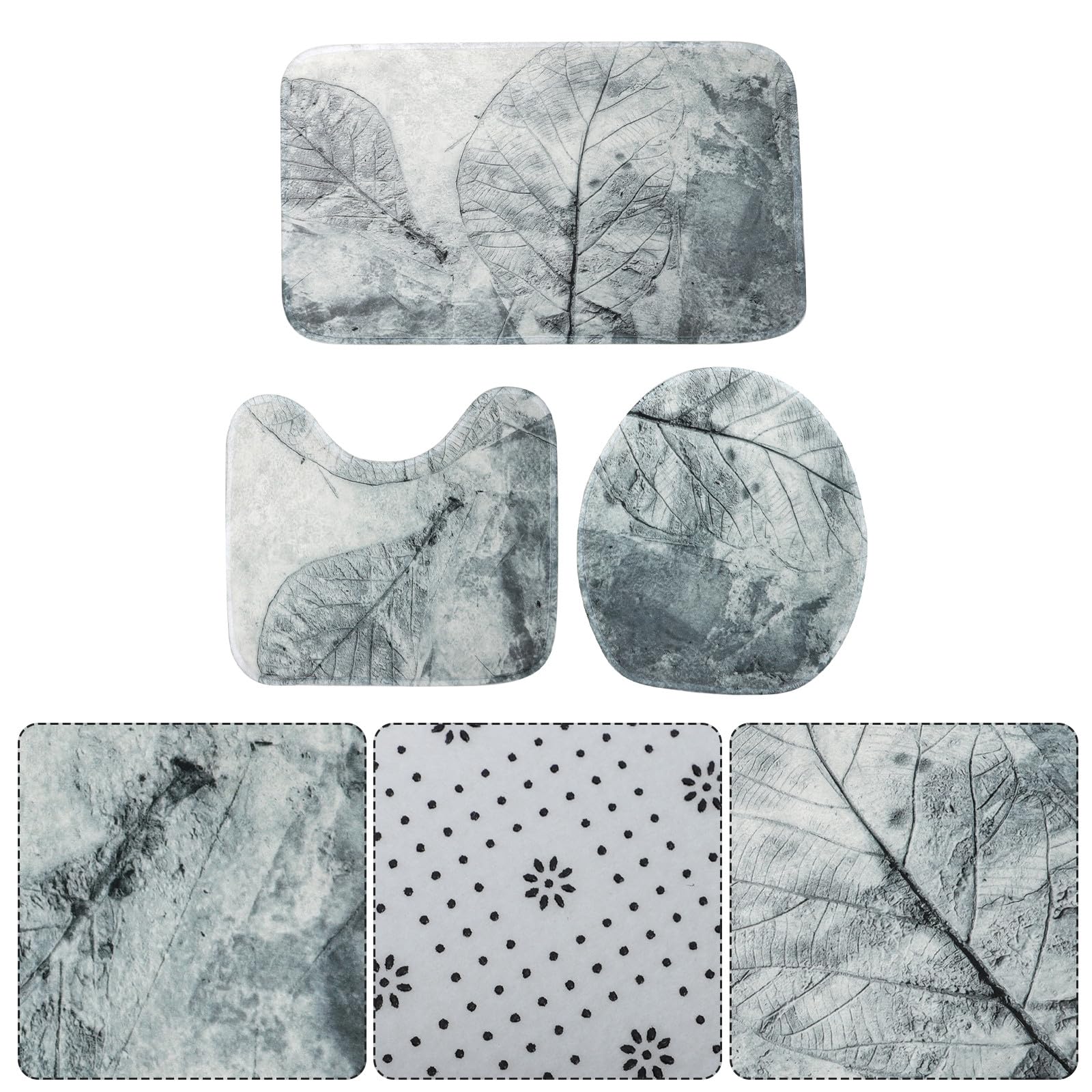 BESPORTBLE Set Antiscivolo Decorazione Foglie 3 Pezzi Stile Retrò Tappeti Bagno Materiale Poliestere Morbido e Confortevole per Bagno Domestico Elegante