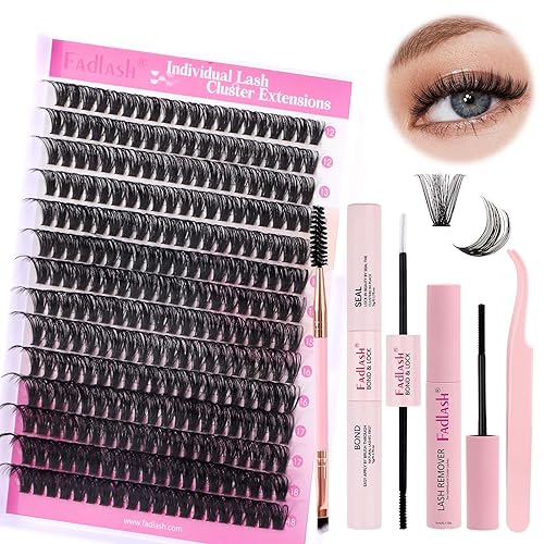 Miniatura 26 de FADLASH Kit de 280 racimos de pestañas individuales, rizo D, 0.315-0.630 pulgadas, con enlace de pestañas y pinzas de sellado para pestañas para KIT